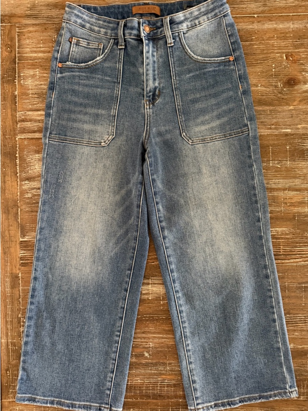 Judy Blue Medium Wash High Waist Wide Leg Crop Denim Jeans